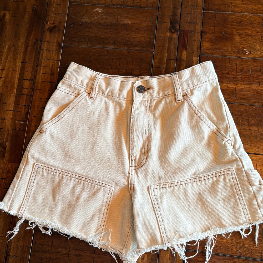 PacSun Cream High-Waist Frayed Hem Women’s Shorts-Size S (26) Cotton, Summer